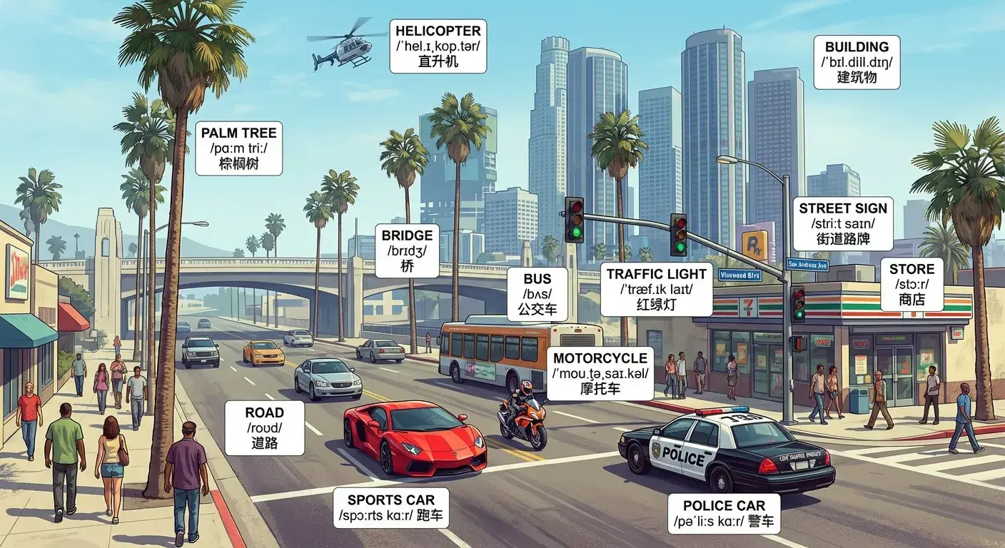 教育插画包含英语词汇注释