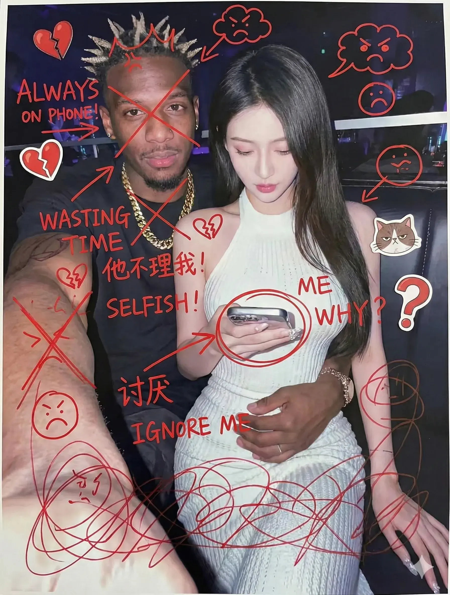 红色墨水注释和涂鸦