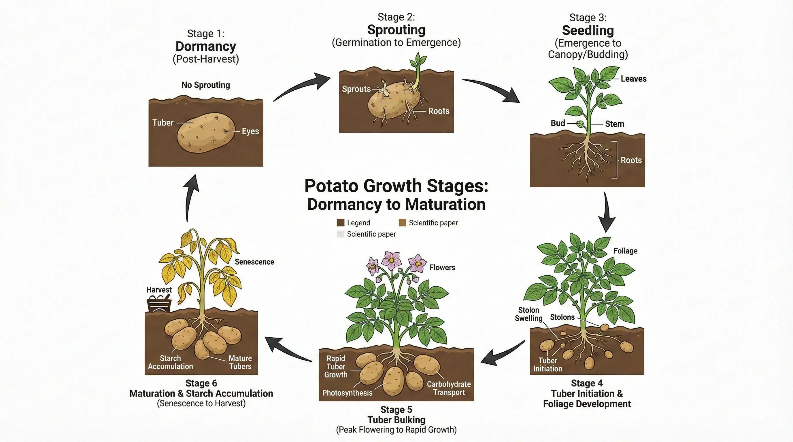 Scientific Drawing: Potato Growth Process