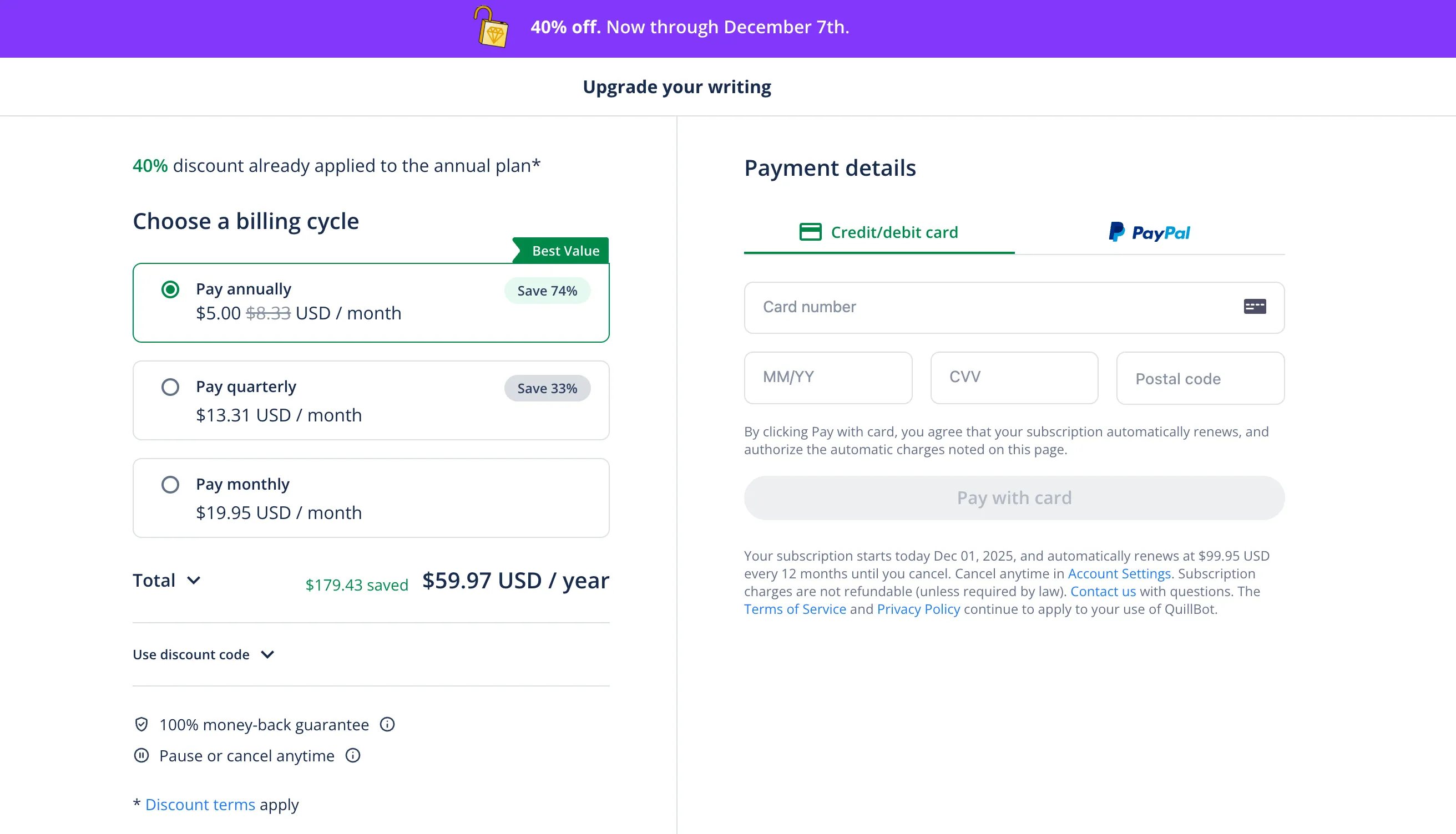 quillbot 40% off