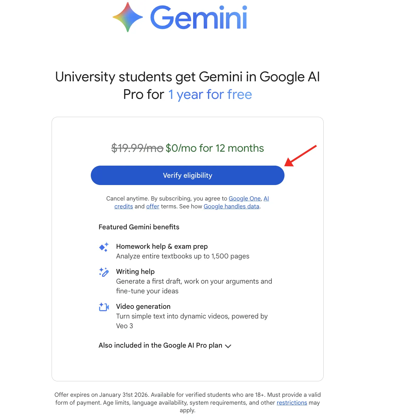 verify eligibility for gemini google ai pro