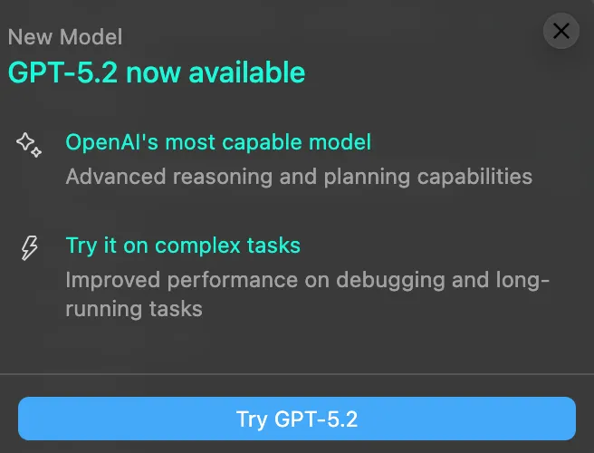 GPT-5.2 在 Cursor IDE 中的使用截图，展示其作为编程助手的实际应用场景