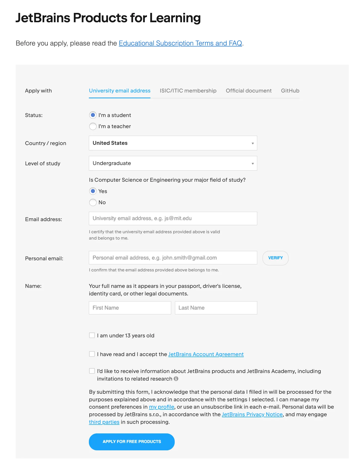 JetBrains' Educational Discounts