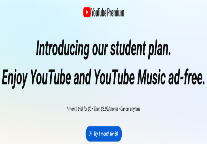 YouTube Premium Student Discount 2026: 44% Off — $8.99/month