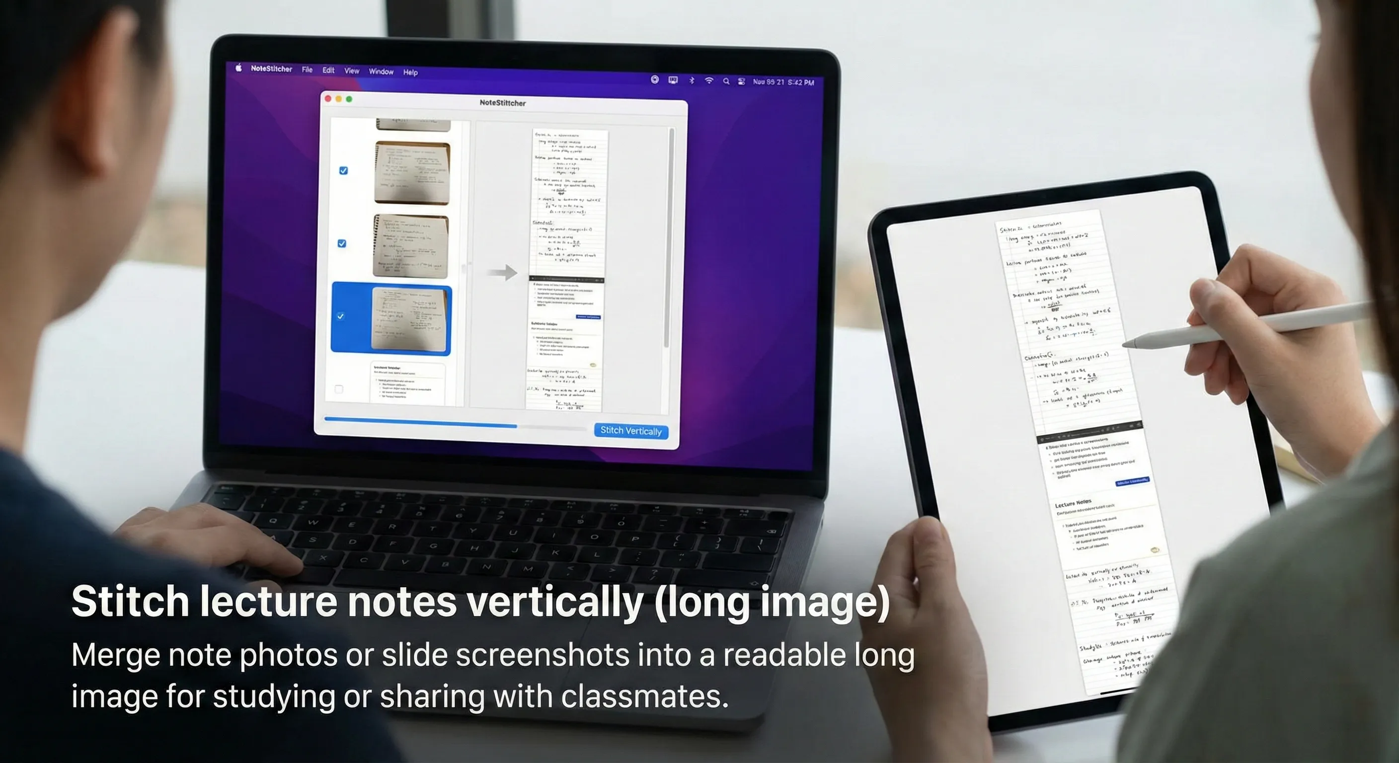 Stitch lecture notes vertically (long image)