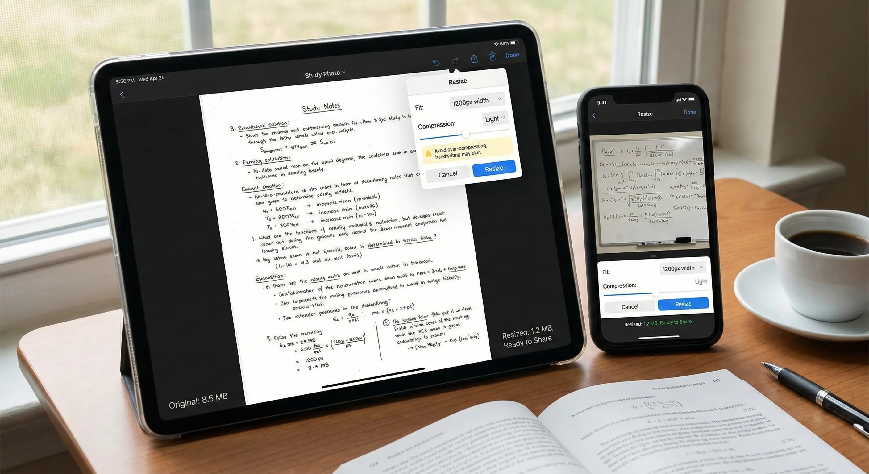 Resize scanned notes and whiteboard photos