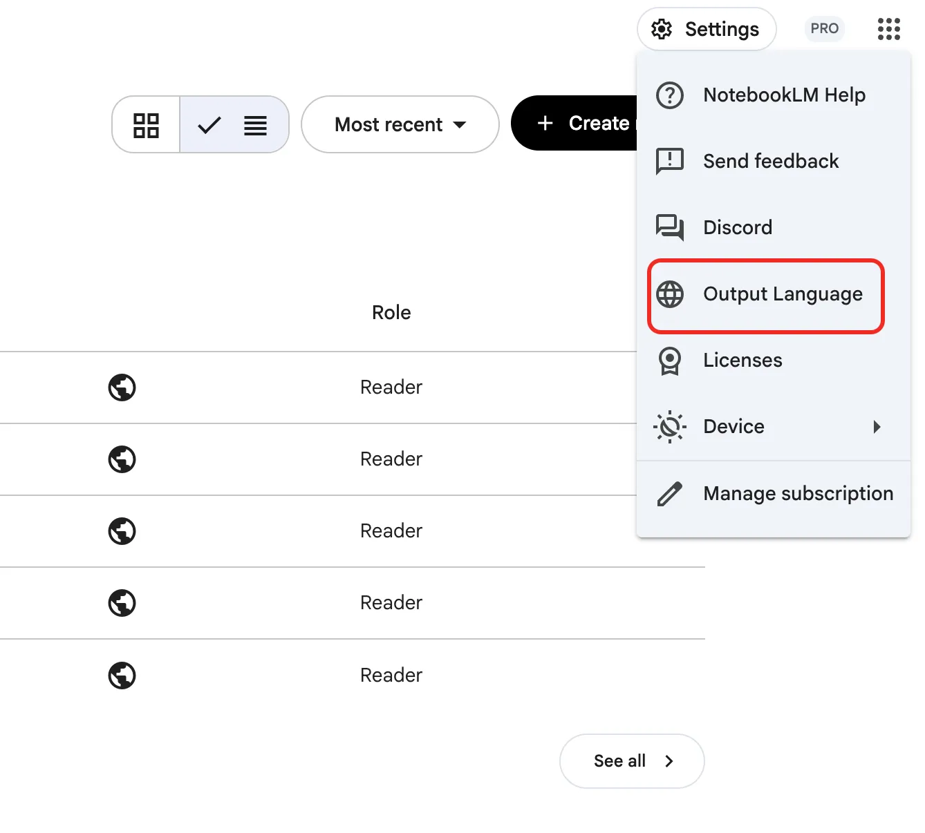 notebooklm output language settings