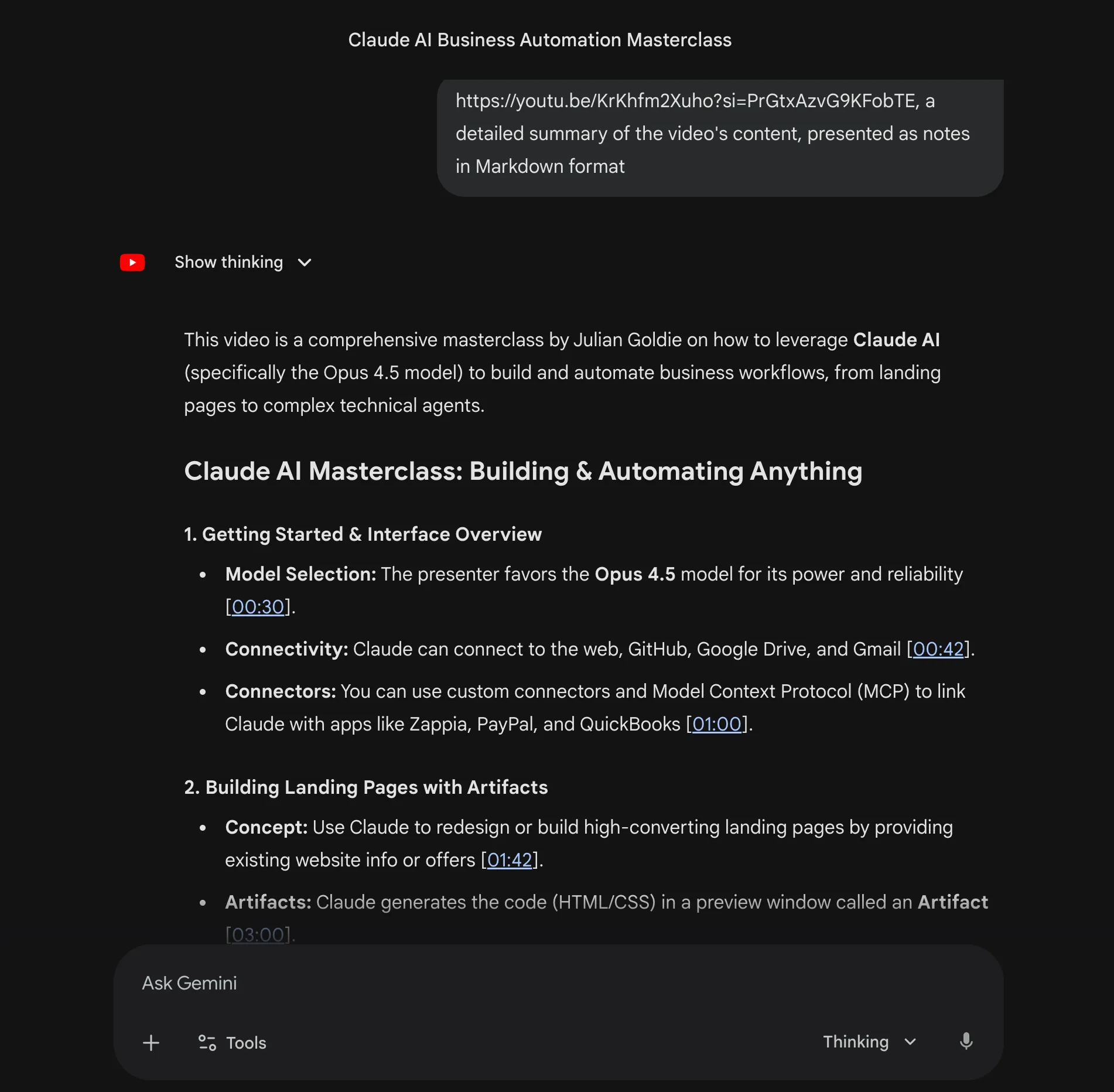 youtube video summary study notes case